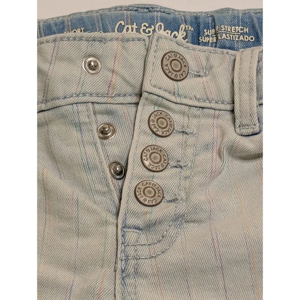 Cat & Jack Girls Rainbow Pinstripe Denim Shorts Light Wash Button Fly Size M 7/8